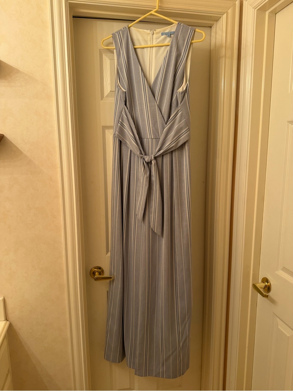 ANTONIO MELANI Light Blue and White Striped Wrap Maxi Pant Suit with Tie
